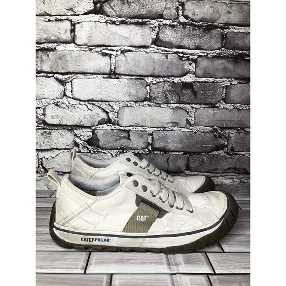 Caterpillar CAT Ivory Canvas Fabric Lace Low Top Work Shoes Men’s Sz 8M US/41EU - Picture 1 of 16